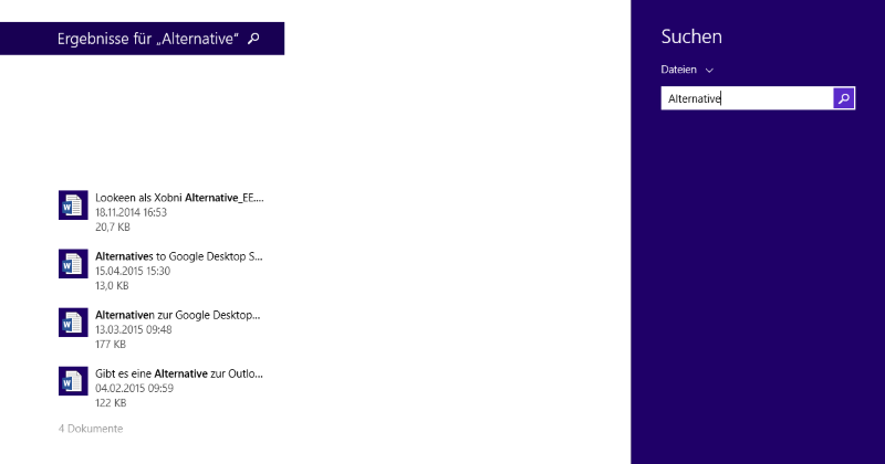 Screenshot von Windows Suche Windows 8