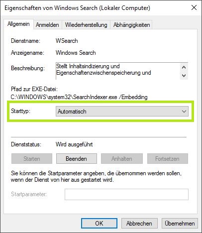 Windows Suche funktioniert nicht Starttyp