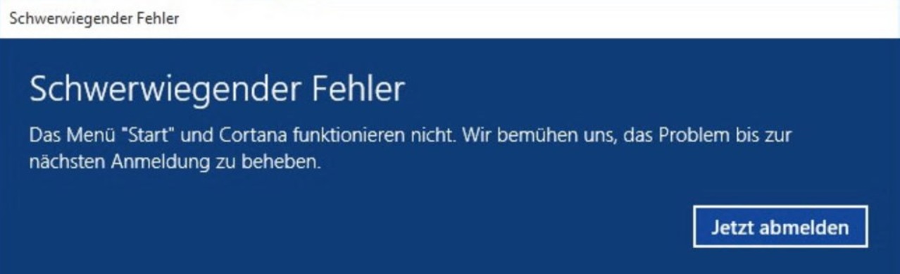 Schwerwiegender Fehler Fehlermeldung in Windows 10