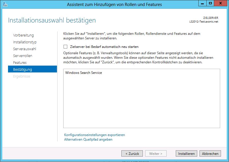 Installieren Sie den Windows Suchdienst auf dem Windows Server 2012
