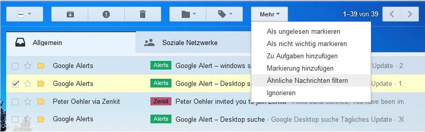 Erstellen Sie Regeln in Gmail, um Nachrichten filtern zu lassen
