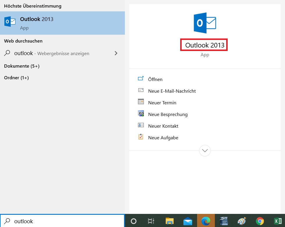 Outlook öffnen Windows Suche