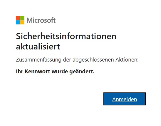 Bestätigung Passwort geändert Microsoft