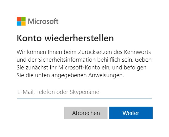 Wiederherstellung Microsoft